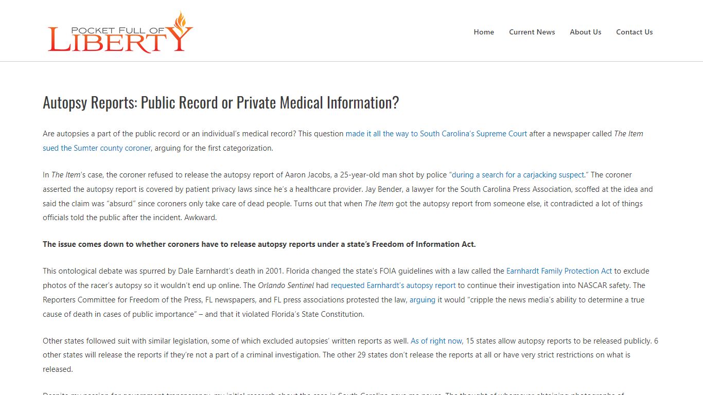 Autopsy Reports: Public Record or Private Medical Information?
